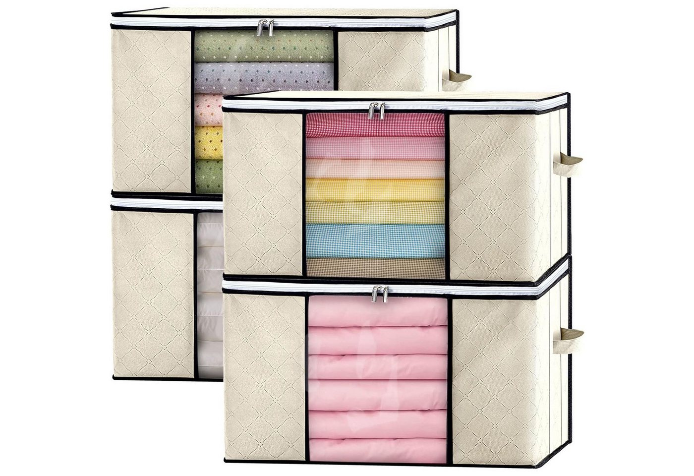HAUSS SPOLE Aufbewahrungstasche 4er-set Aufbewahrungstasche Unterbettkommode, Vliesstoff, atmungskativ (Kapazität von 4 x 84 L mit Sichtfenster und Haltegriffen, 4-tlg., Aufbewahrung Boxen, 60x40x35 cm, Umzugskarton), für Bettdecken Kleidung Decke T-Shirts Kleiderschrank Garderobe usw