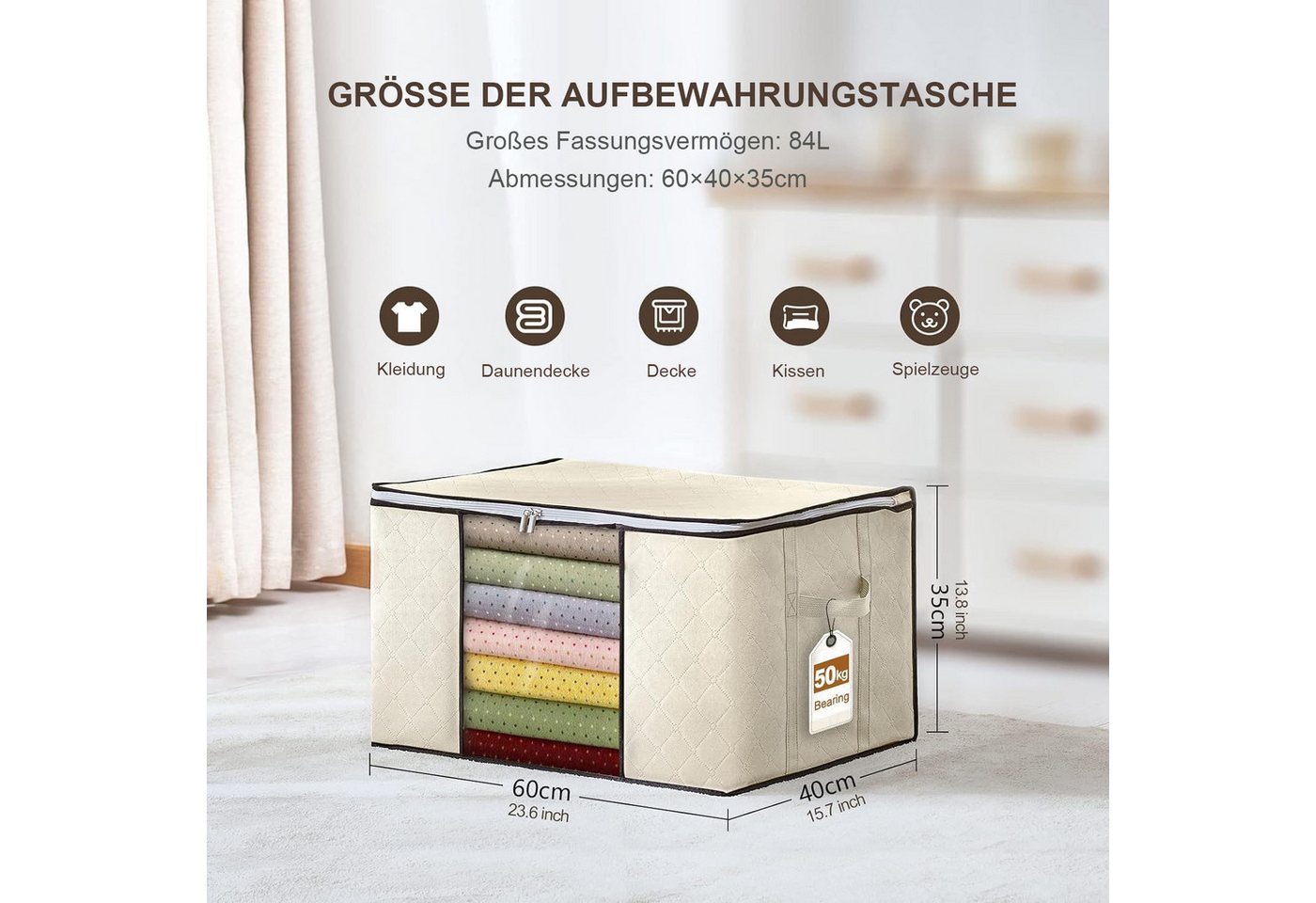 HAUSS SPOLE Aufbewahrungstasche 4er-set Aufbewahrungstasche Unterbettkommode, Vliesstoff, atmungskativ (Kapazität von 4 x 84 L mit Sichtfenster und Haltegriffen, 4-tlg., Aufbewahrung Boxen, 60x40x35 cm, Umzugskarton), für Bettdecken Kleidung Decke T-Shirts Kleiderschrank Garderobe usw Bild 3