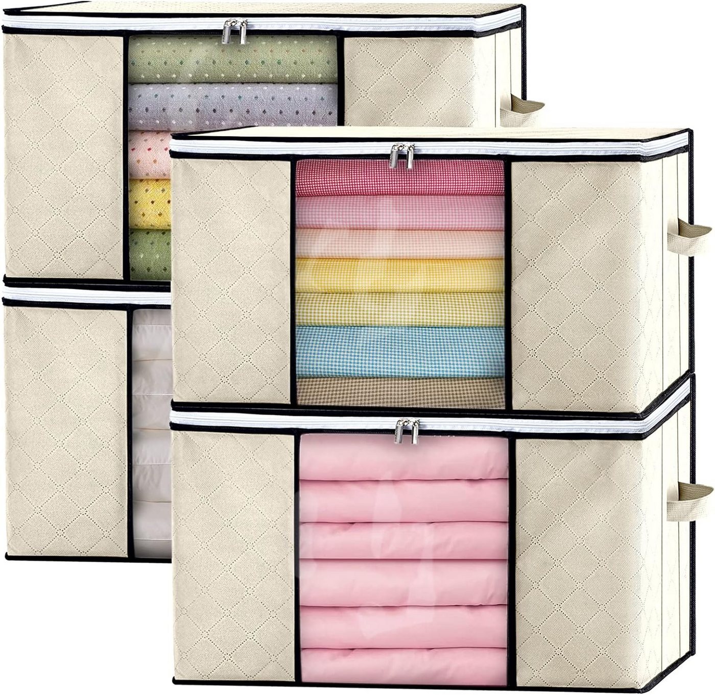 HAUSS SPOLE Aufbewahrungstasche 4er-set Aufbewahrungstasche Unterbettkommode, Vliesstoff, atmungskativ (Kapazität von 4 x 84 L mit Sichtfenster und Haltegriffen, 4-tlg., Aufbewahrung Boxen, 60x40x35 cm, Umzugskarton), für Bettdecken Kleidung Decke T-Shirts Kleiderschrank Garderobe usw Bild 5