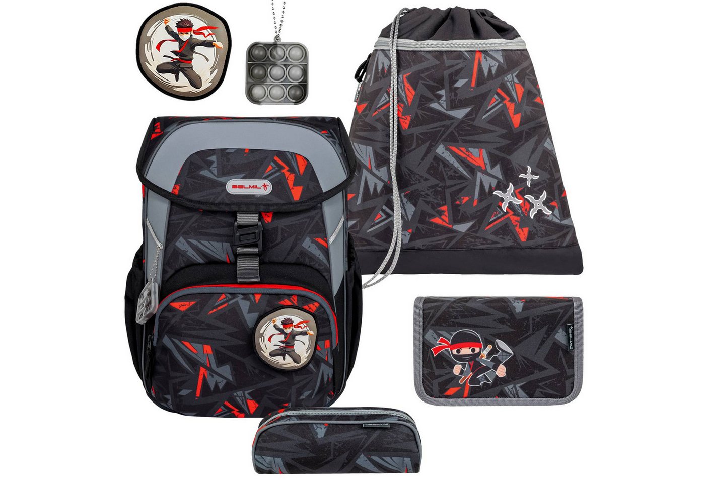 Belmil Schulranzen "Maxi" 2026 Set 1. Klasse, 22 Liter Volumen "Ninja", Ninja, 4tlg.,1. Klasse, Grundschule, Einschulung, Jungen Bild 5