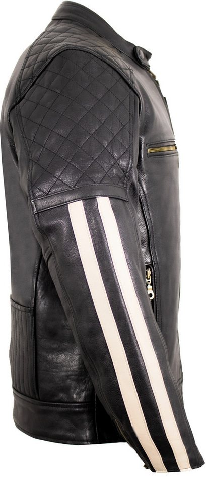 MDM Motorradjacke Herren Motorrad Lederjacke mit Streifen in schwarz, mit Protektoren Bild 3