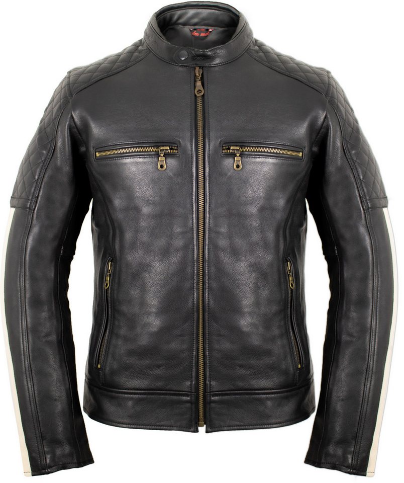 MDM Motorradjacke Herren Motorrad Lederjacke mit Streifen in schwarz, mit Protektoren Bild 4