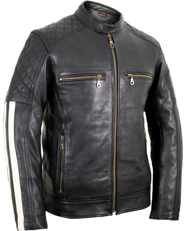 MDM Motorradjacke Herren Motorrad Lederjacke mit Streifen in schwarz, mit Protektoren Bild 5