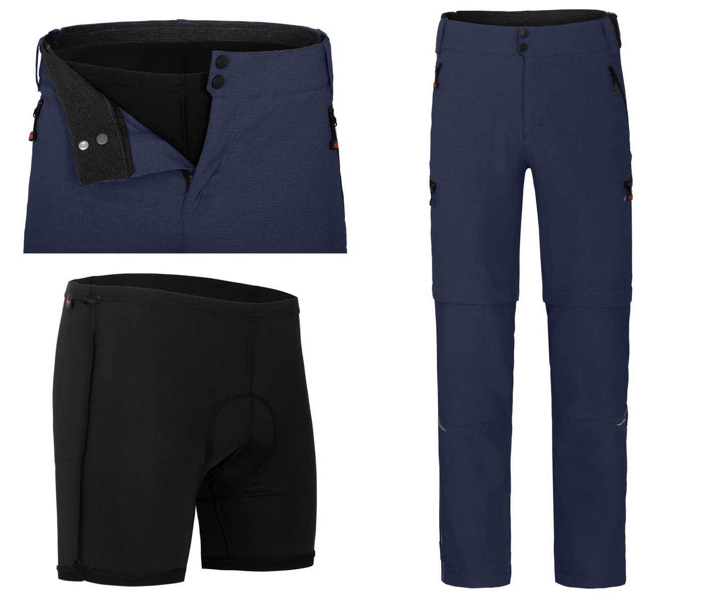 Zip-off-Hose PORVOO Zipp-Off (mit gepolsterter Innenhose) Herren Radhose, robust, elastisch, Kurzgrößen, peacoat blau Bild 5