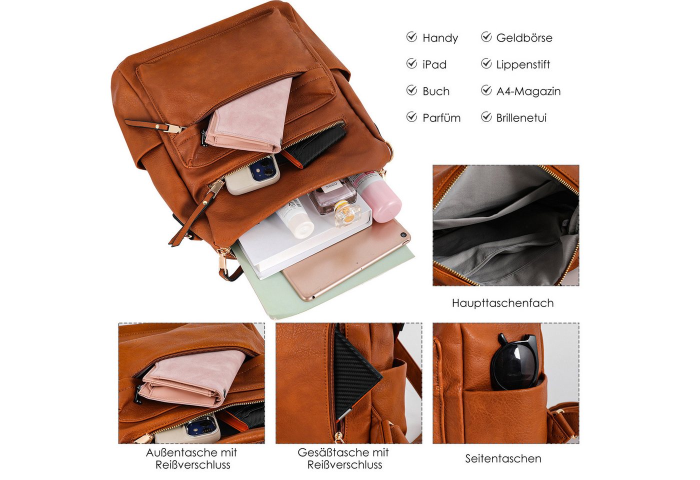 TAN.TOMI Cityrucksack Retro Rucksack Damen 3 in 1 Handtasche Mädchen Schultasche Wasserdicht, für Pendeln Reise Campus Sport Schulranzen Rucksäcke Dauerhaft Bild 3