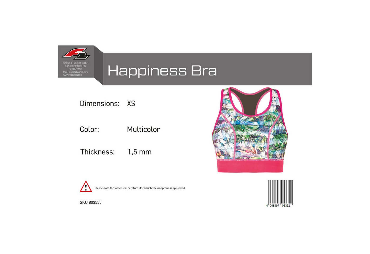F2 Neoprenanzug F2 Damen Neopren Oberteil Happiness Bra 1,5 mm XS Multicolor Bild 2
