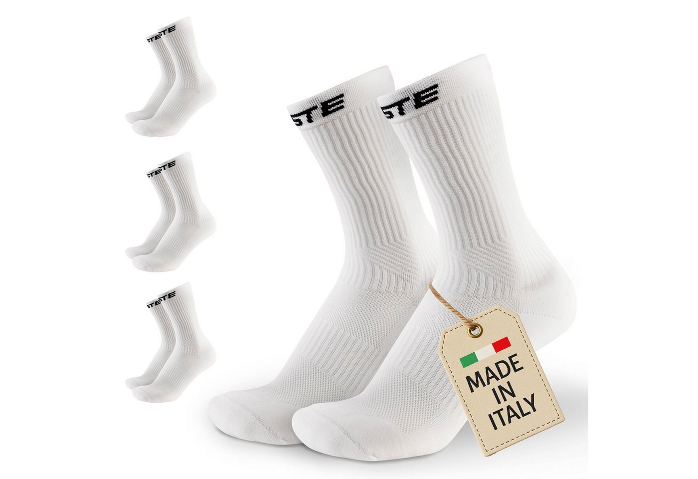 PASTE® Sportsocken & Fußballsocken (3 Paar) Gr. 39-47 für Herren & Damen (atmungsaktiv) (Set, Schwarz / Weiß) Anti-Rutsch Sport Socken für Erwachsene & Jugendliche Made in Italy