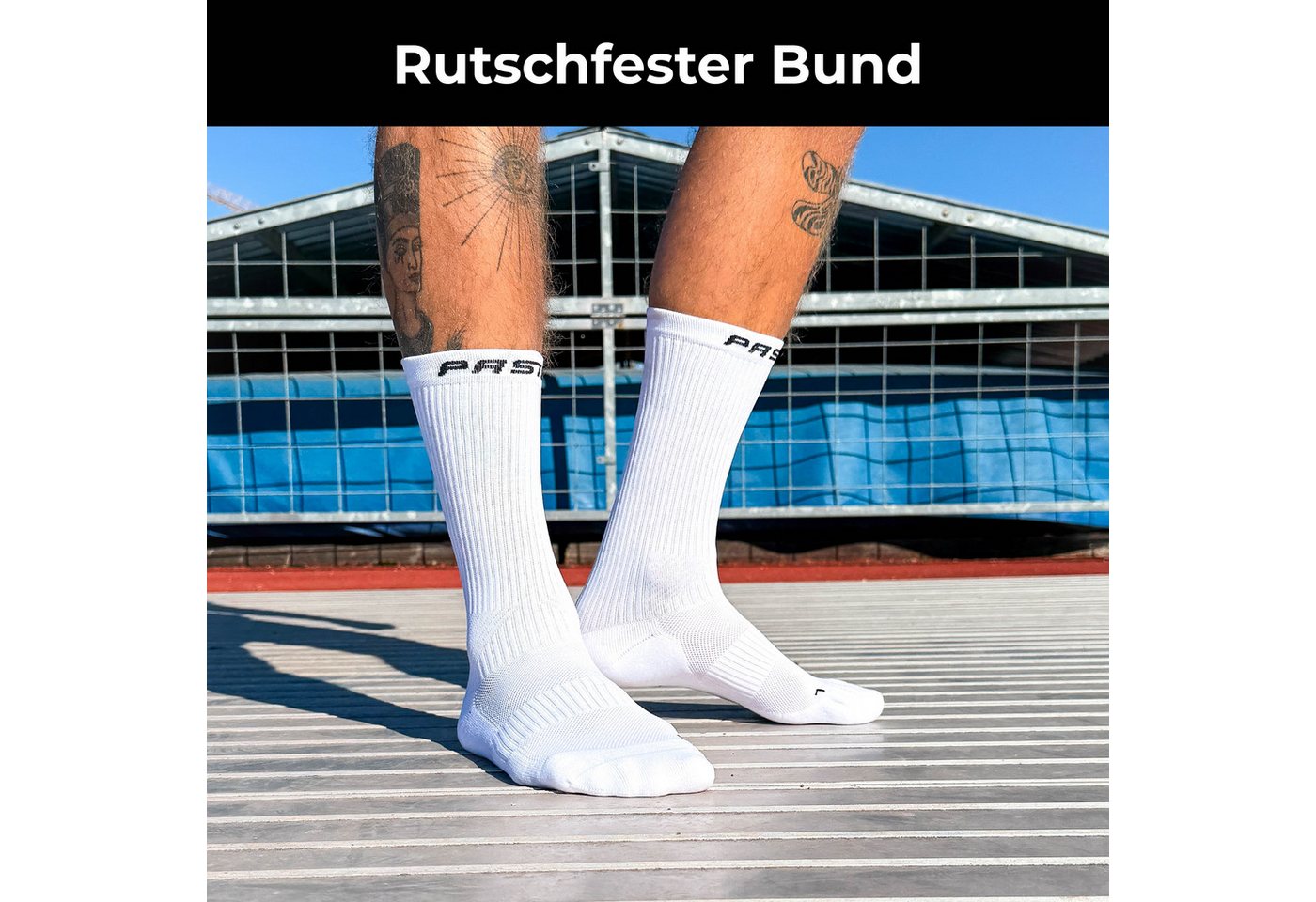 PASTE® Sportsocken & Fußballsocken (3 Paar) Gr. 39-47 für Herren & Damen (atmungsaktiv) (Set, Schwarz / Weiß) Anti-Rutsch Sport Socken für Erwachsene & Jugendliche Made in Italy Bild 3