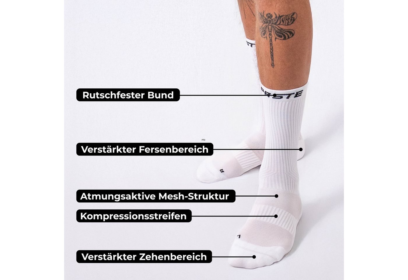 PASTE® Sportsocken & Fußballsocken (3 Paar) Gr. 39-47 für Herren & Damen (atmungsaktiv) (Set, Schwarz / Weiß) Anti-Rutsch Sport Socken für Erwachsene & Jugendliche Made in Italy Bild 4