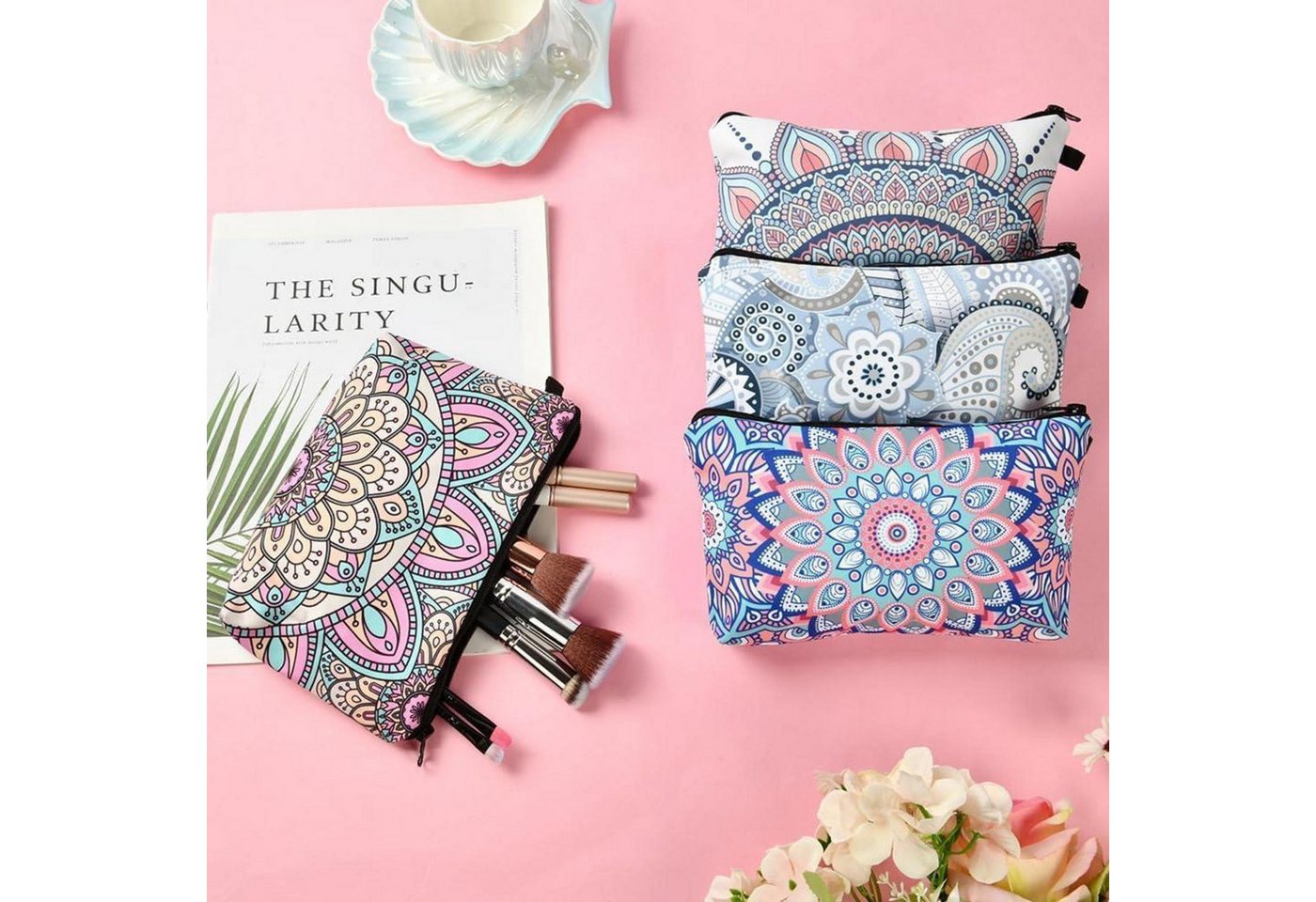 LuxusKollektion Kosmetiktasche Kosmetiktasche Set: 4 Stück Makeup Tasche Segeltuch mit Reißverschluss Bild 2