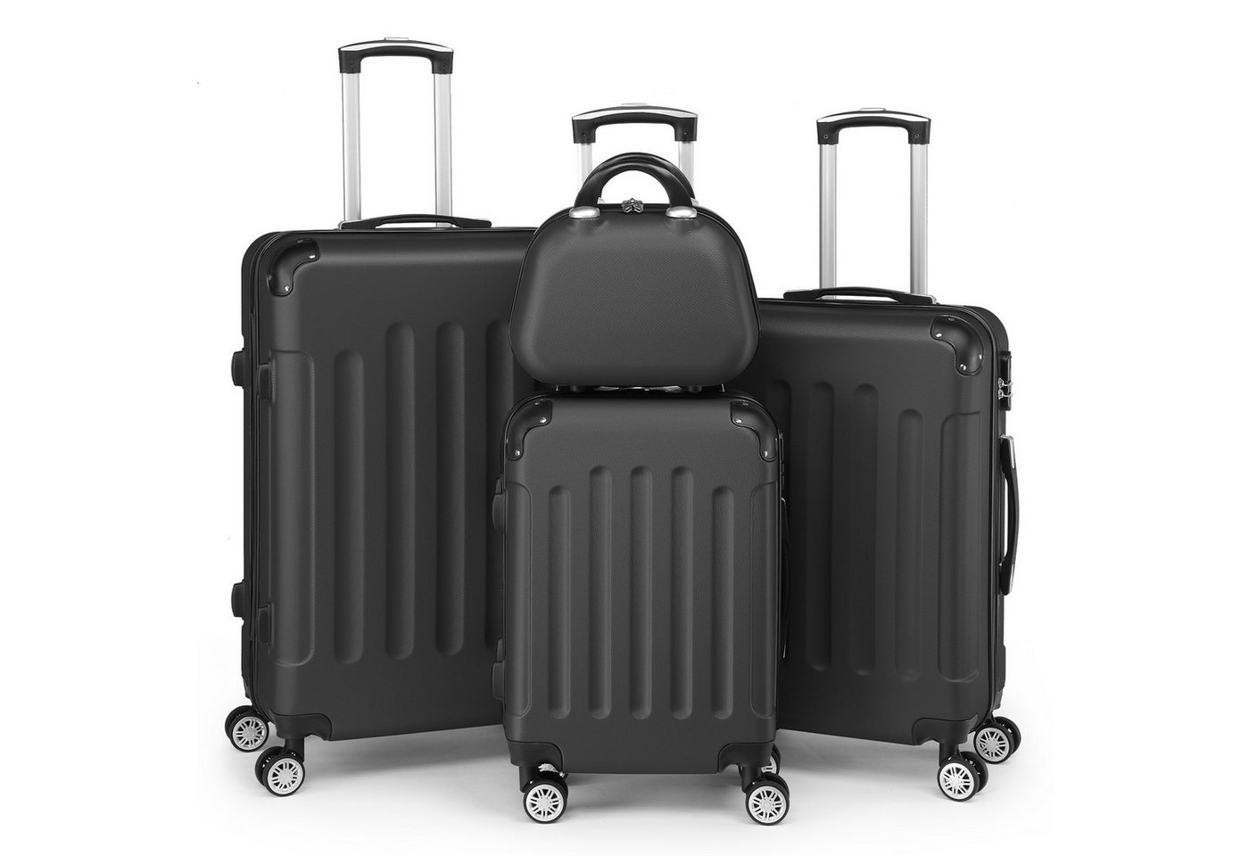 LALAHO Trolleyset Reisekoffer Set Hartschalenkoffer Trolley mit 360° Rollen, 4 Rollen, (4 tlg), Koffer Set aus ABS mit Kosmetikkoffer, Handgepäck, Schwarz Bild 3