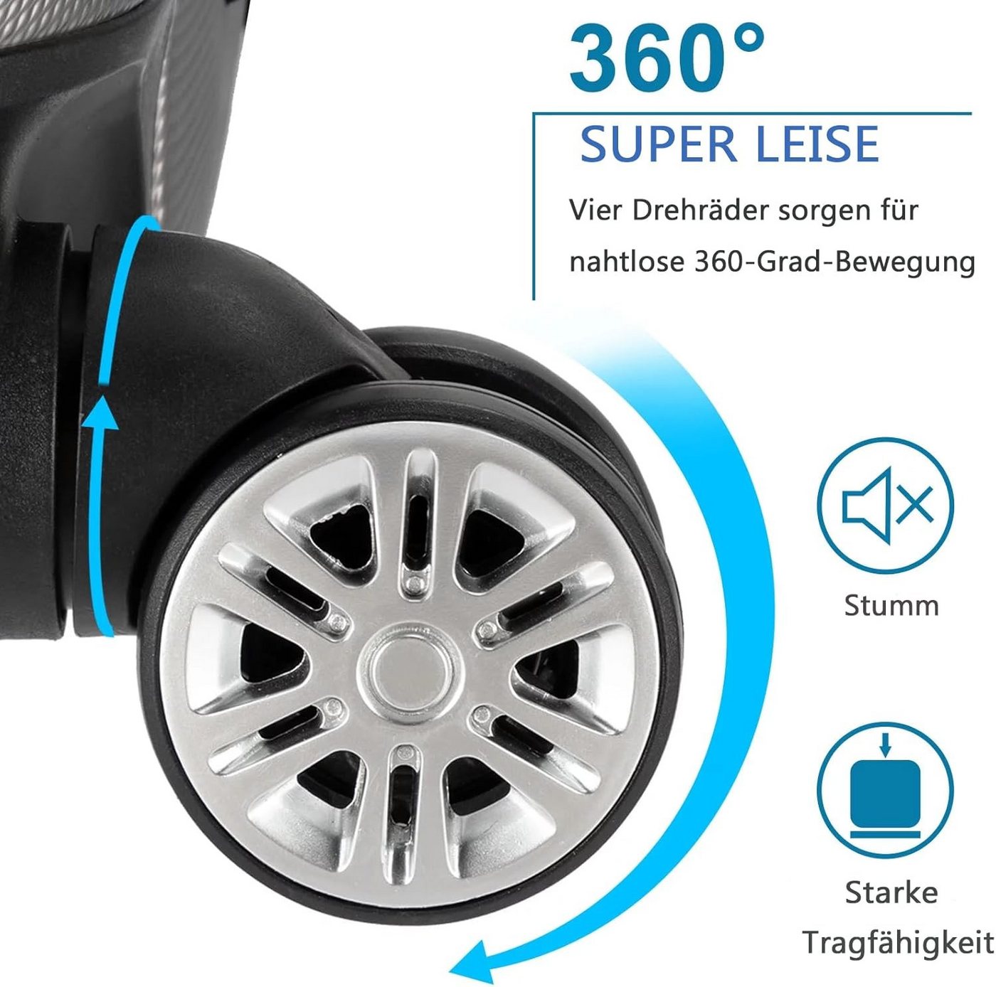 LALAHO Trolleyset Reisekoffer Set Hartschalenkoffer Trolley mit 360° Rollen, 4 Rollen, (4 tlg), Koffer Set aus ABS mit Kosmetikkoffer, Handgepäck, Schwarz Bild 4