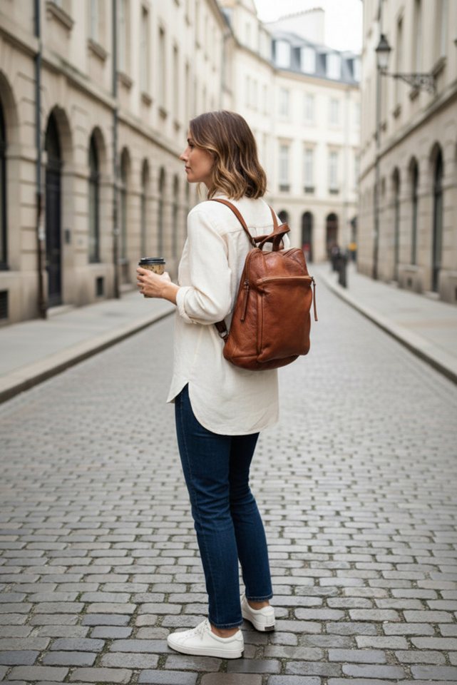 sanumi Cityrucksack aus italienischem Leder, wandelbar, Made in Italy