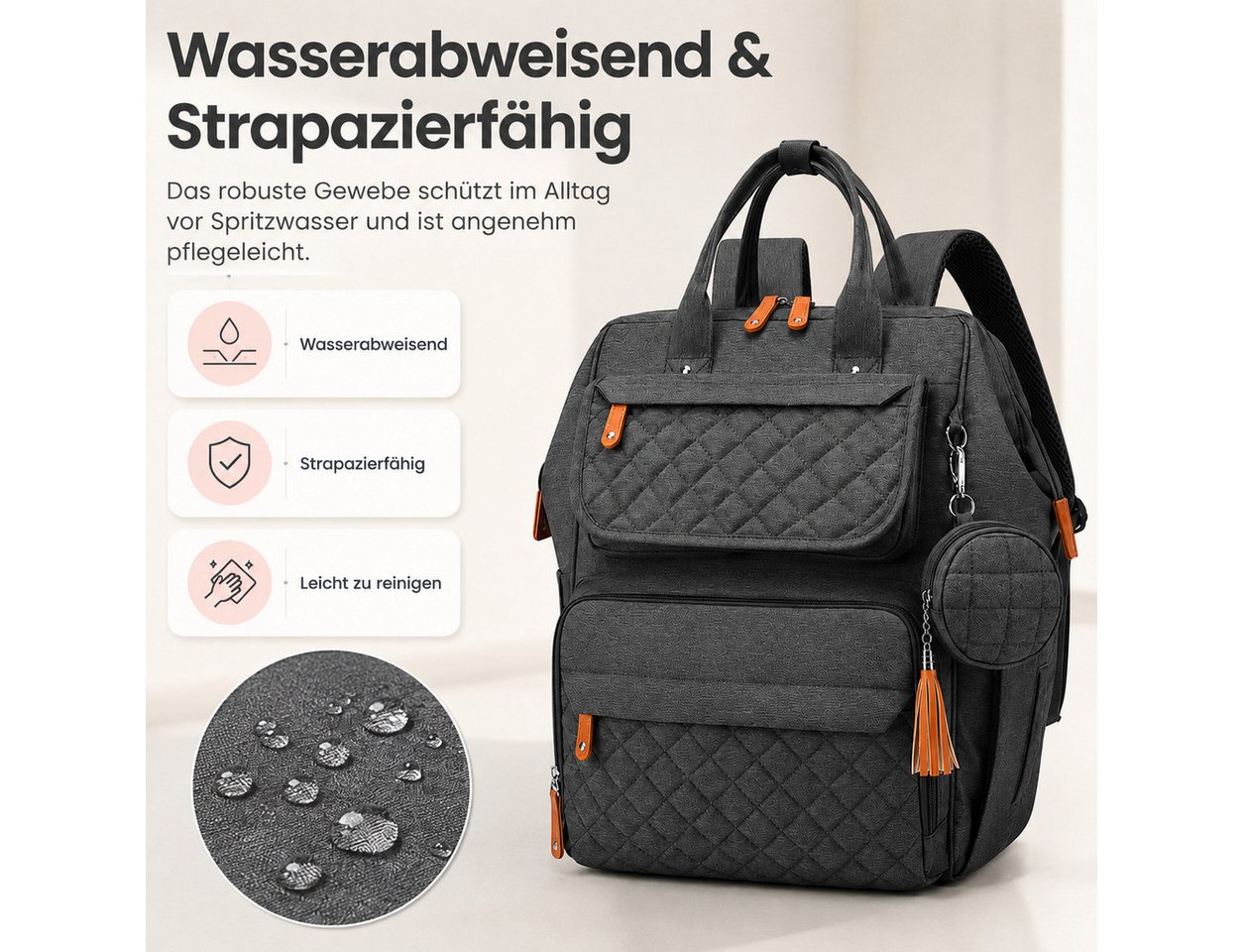 nsihing Wickelrucksack Wickelrucksack Baby, Multifunktionale Wickeltasche mit Zubehör, Mit Wickelunterlage, Abnehmbarer Schnullerbox & Kinderwagenhalterung Bild 2