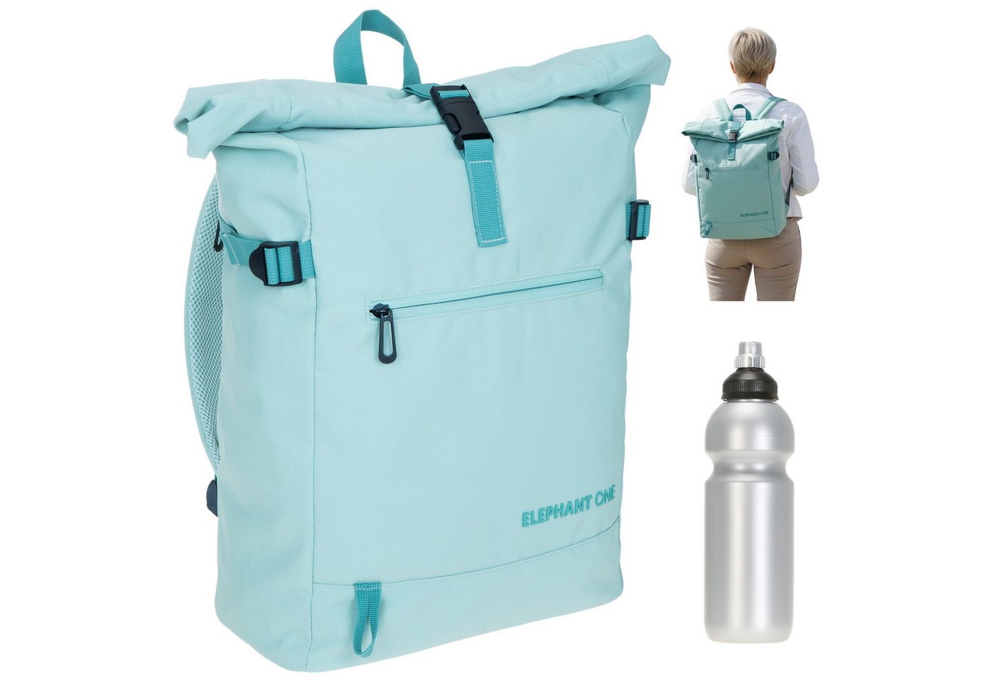 ELEPHANT Rucksack Damen Herren Freizeitrucksack A4 groß Laptoprucksack, Travel Geheimfach Daypack Reiserucksack Tasche One 13114 + Flasche Bild 3