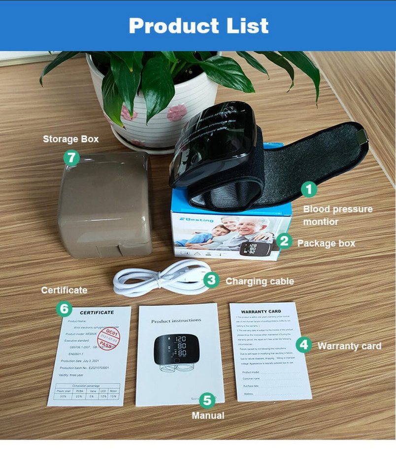 FELIXLEO Handgelenktasche Blutdruckmessgerät mit Touchscreen Handgelenkmanschette (3-tlg)