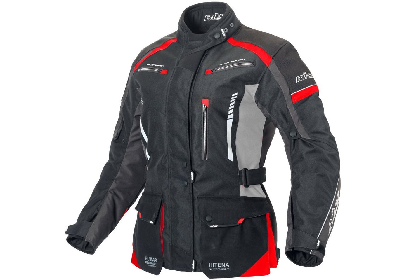 Büse Motorradjacke Büse Torino II Textiljacke schwarz / hellgrau / rot Damen 36 motorradjacke für damen