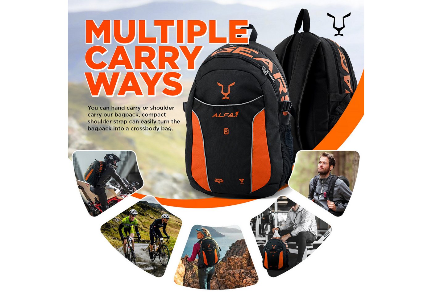 JAG GEARS Rucksack Sporttasche, Gymbag für Damen und Herren, Reisetasche, Yoga, Workout (Set, mehrere Fächer für Laptop, Schuhe, Wasserflasche, Reiseutensilien), made of high-quality, durable multiverse backpack