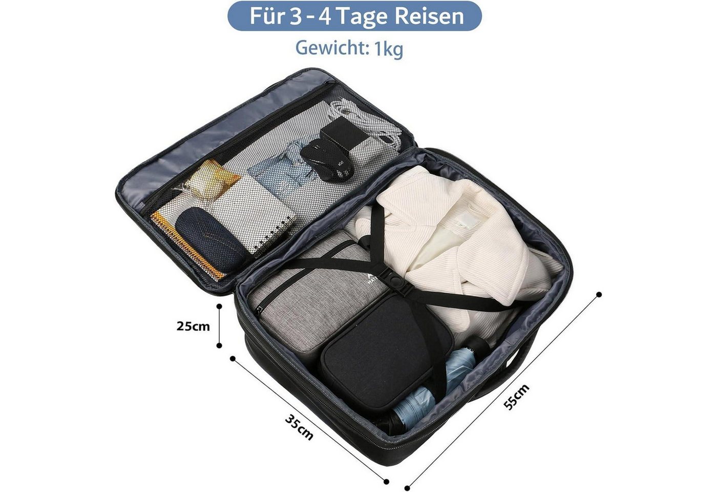 LuxusKollektion Handgepäckkoffer Reiserucksack 50L Handgepäck Erweiterbar Air France 55x35x25cm Schwarz