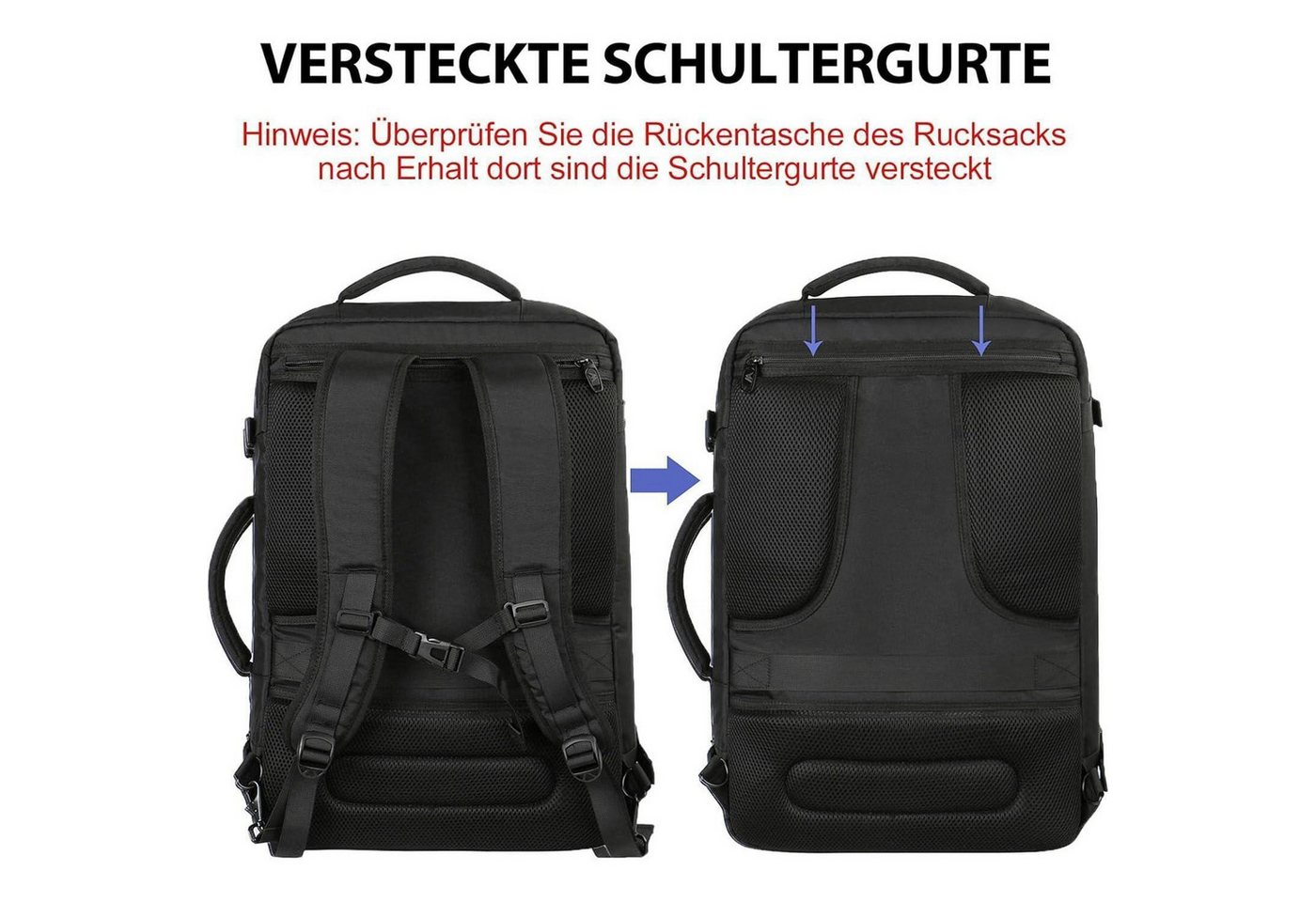 LuxusKollektion Handgepäckkoffer Reiserucksack 50L Handgepäck Erweiterbar Air France 55x35x25cm Schwarz Bild 2