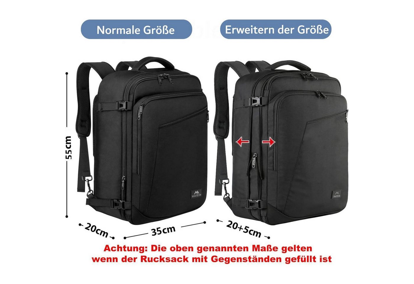 LuxusKollektion Handgepäckkoffer Reiserucksack 50L Handgepäck Erweiterbar Air France 55x35x25cm Schwarz Bild 5