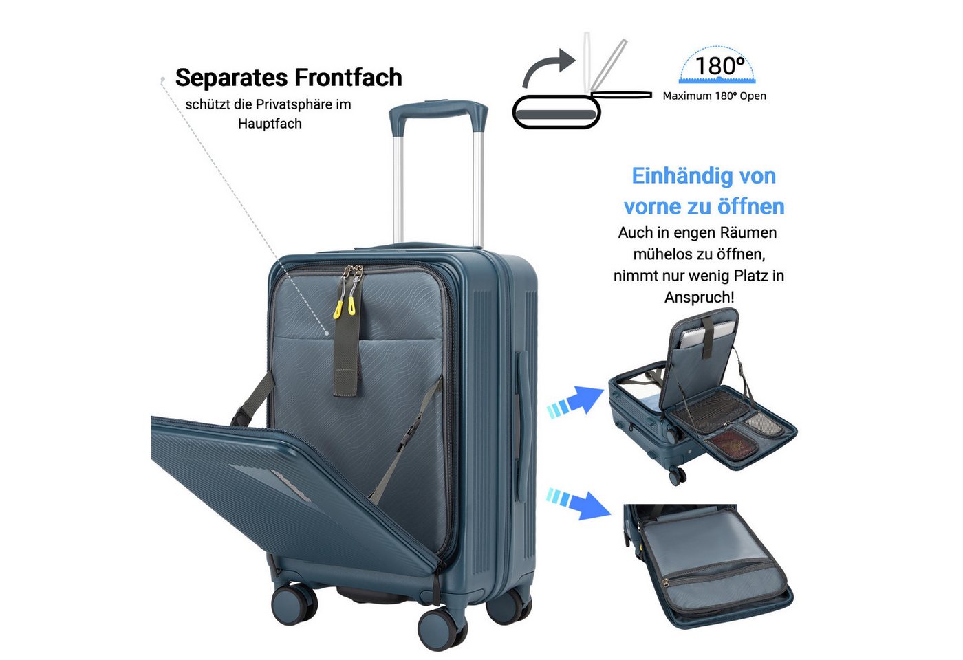Super Solu Hartschalen-Trolley Erweiterbarer Reisekoffer mit Frontöffnung, Hartschalenkoffer 100% PC, 4 Rollen, Koffer Set 3-tlg. 20+24+28 Zoll, Stoßfest, TSA, Blau Bild 4