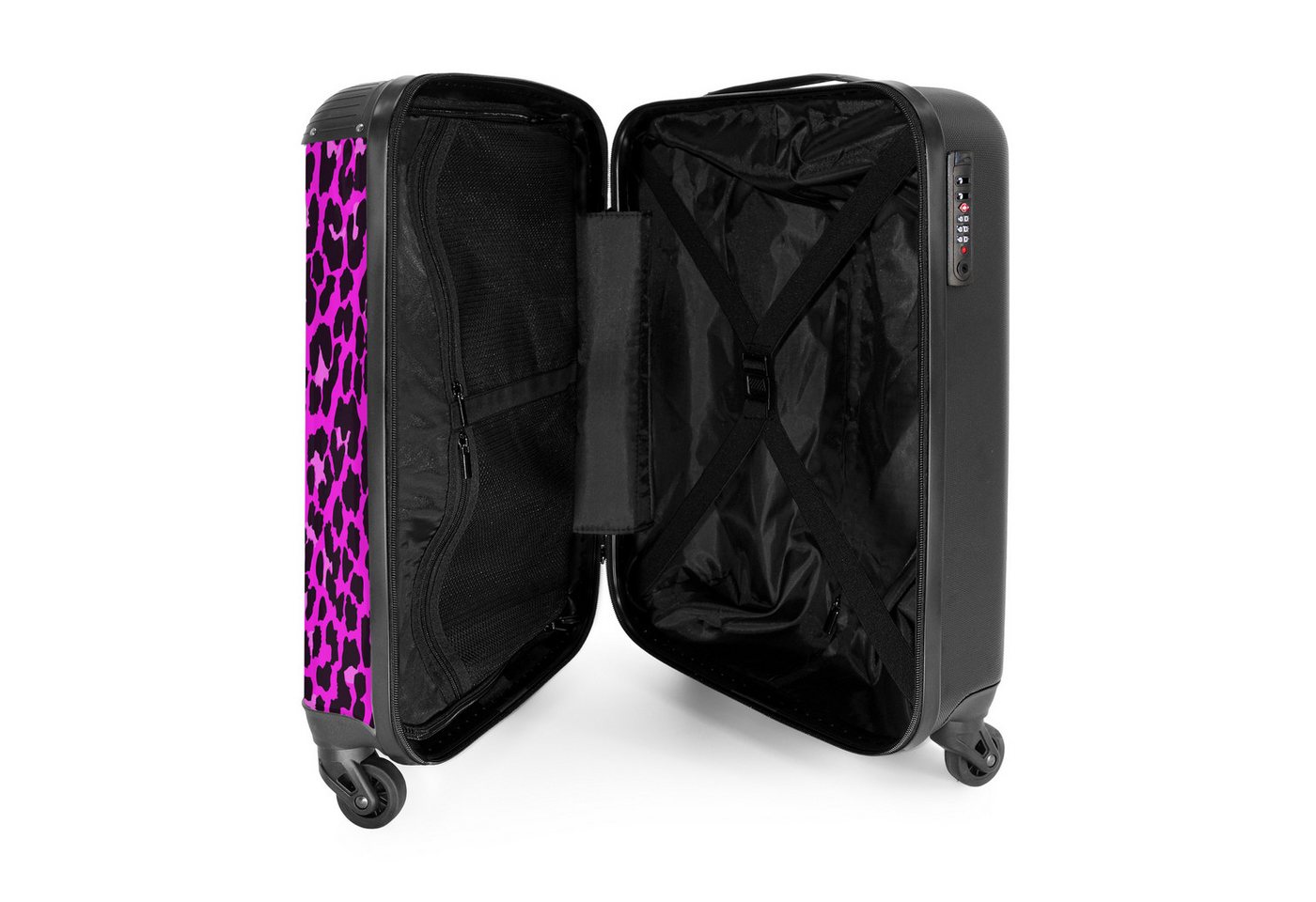 NoBoringSuitcases.com© Hartschalen-Trolley Panther Druck - Rosa - Neon - Mädchen - Kinder 55x35x20cm, Handgepäck-Koffer, Kinderkoffer, Reisekoffer Mädchen Bild 3