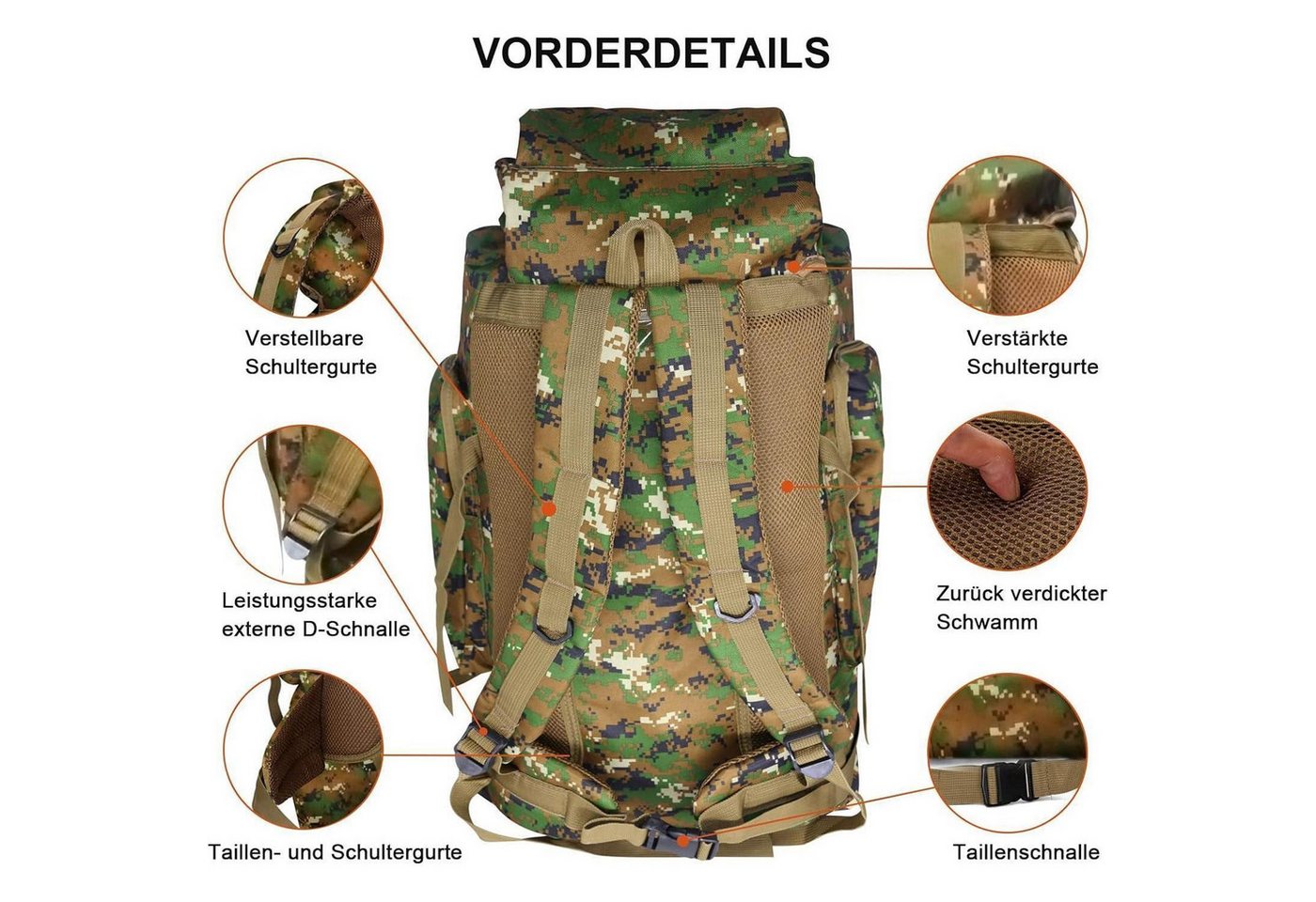 LuxusKollektion Wanderrucksack Rucksack 60L 80L Wasserdicht Wanderrucksack Herren Jungle Camouflage Bild 2