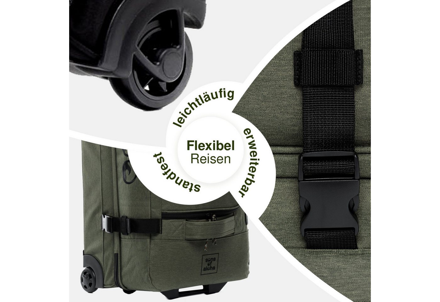 SONS OF ALOHA Kofferset Reisetasche mit Rollen groß Duffle 80 cm XXL 140L, 2 Rollen, (0 tlg), großer Roll-Koffer mit Trolleyfunktion, aus Meeresplastik