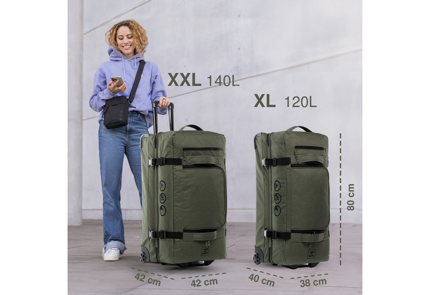 SONS OF ALOHA Kofferset Reisetasche mit Rollen groß Duffle 80 cm XXL 140L, 2 Rollen, (0 tlg), großer Roll-Koffer mit Trolleyfunktion, aus Meeresplastik Bild 5