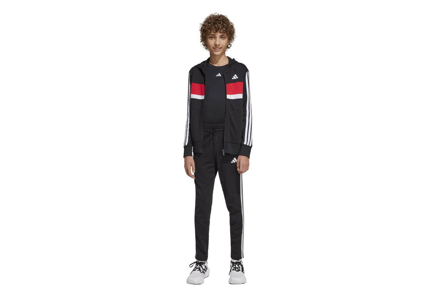 adidas Performance Trainingsanzug Seasonal Essentials Tiberio 3-Streifen schwarz/weiss/rot Jungen Bild 4