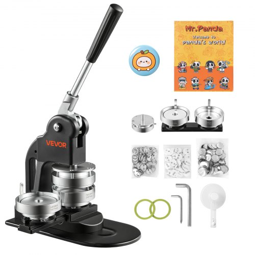 VEVOR Buttonmaschine 75 mm Badgemaker 500 Buttonrohlingen Schwarz, mit Kreisschneider Zauberbuch & Sechskantschlüsseln für DIY-Anstecker Pins Kühlschrankmagnete & Schlüsselanhänger