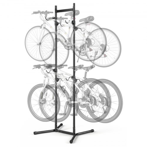 VEVOR Fahrradständer Vertikaler Abstellständer für 4 Fahrräder Schwarz, Kohlenstoffstahlrahmen, Mit Höhenverstellbare Haken, Freistehend & Bohrlos, Max. 70 kg Tragkraft, Universal für MTB Rennrad