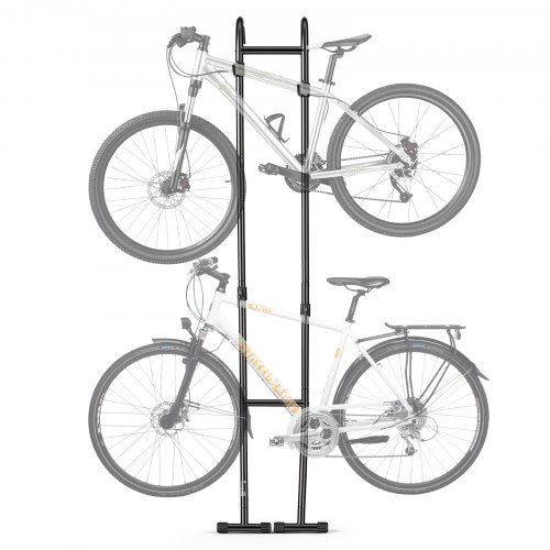 VEVOR Fahrradständer Vertikaler Abstellständer für 2 Fahrräder Schwarz, Kohlenstoffstahlrahmen, Mit Höhenverstellbare Haken, Freistehend & Bohrlos, Max. 45,5 kg Tragkraft, Universal für MTB Rennrad