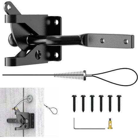 Schwerkraftriegel Für Selbstverriegelnde Tore, Aus Kohlenstoffstahl Mit Feder Und Verstellbarem Zugkabel, Für Metall- Und Holzzäune (schwarzes Set)
