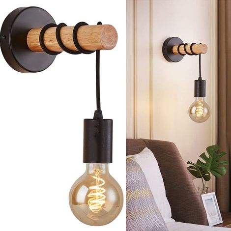 Wandleuchte Für Den Innenbereich, Retro-industriedesign, Holz & Metall, Wohn- & Schlafzimmerbeleuchtung, E27-fassung, Für Led-leuchtmittel Mit Max. 60 W, Leuchtmittel Nicht Enthalten, Schwarz [energie
