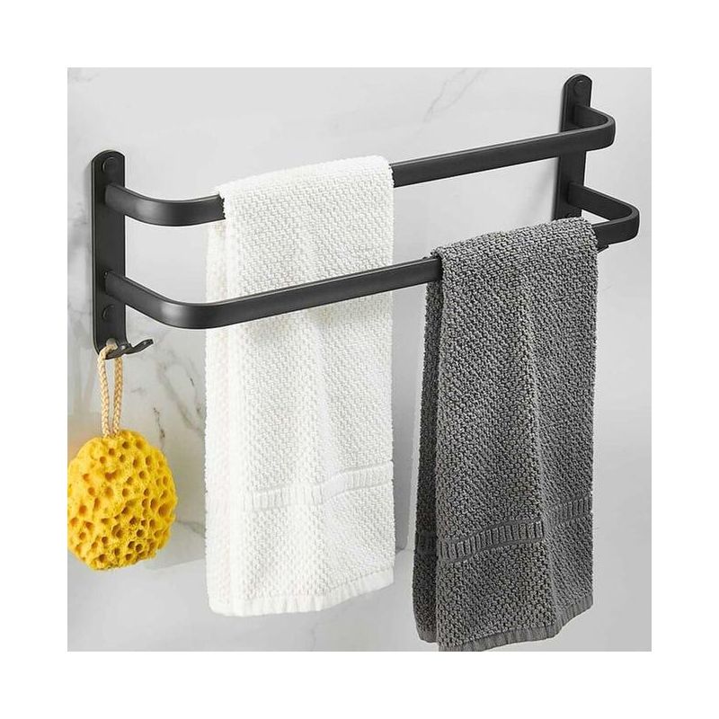 Wandmontierter Handtuchhalter Aus Aluminium – 2 Ebenen – Mit Haken – 50 Cm – Wasserdicht – Schwarz – Für Badezimmer, Küche, Bad