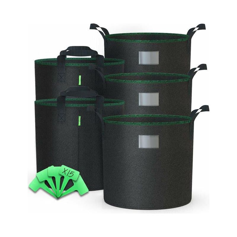 Set Mit 5 Pflanzsäcken Aus Vliesstoff, 65 L, Mit Griff, Schwarz