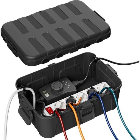 Extra Große Kabelbox (34 X 24 X 12 Cm), Ip54 Wasserdicht, Sicheres Außenkabel, Wetterfeste Steckdosenabdeckung Zum Schutz Der Steckdosenleiste, Zeitschaltuhr-steckdose, Schwarz