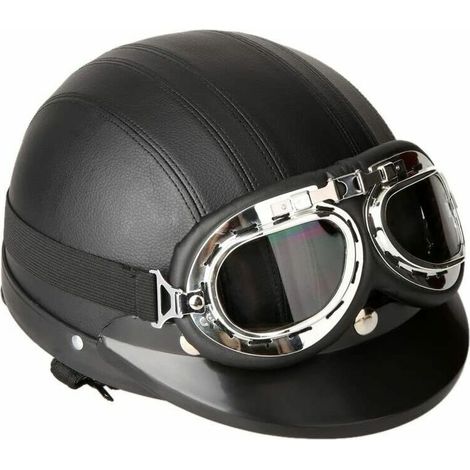 Vespa-rollerhelm, Winddichter Winterhelm Mit Visier Und Uv-schutzbrille, Retro-vintage-stil, 54-60 Cm (schwarz)