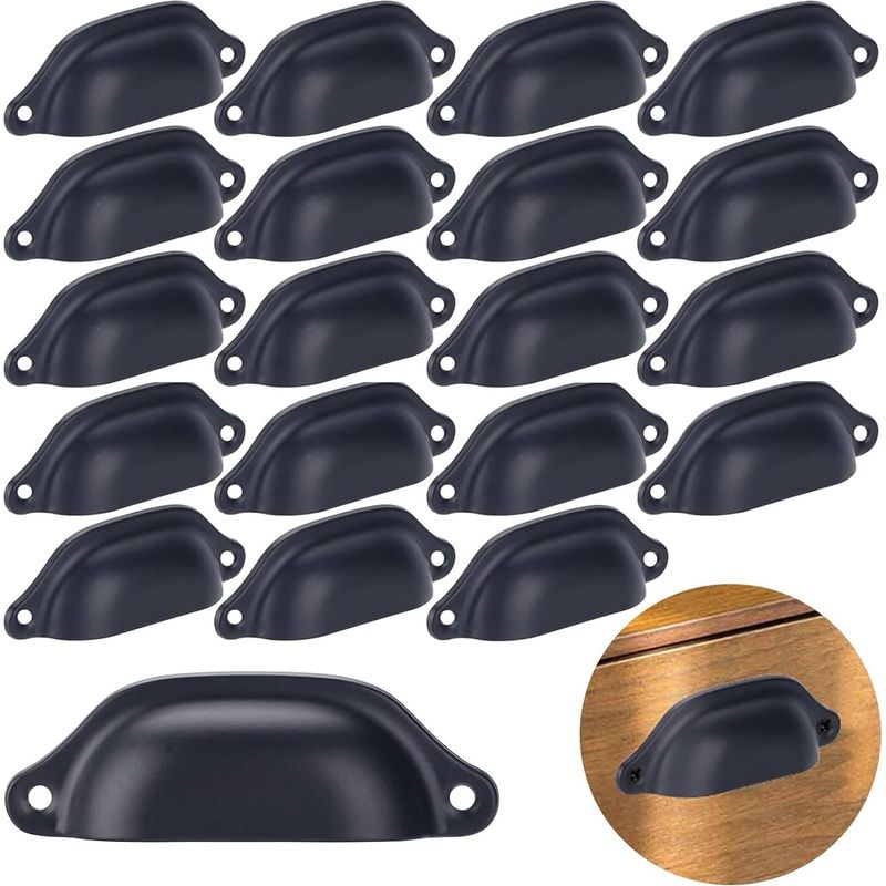 20 Stück Vintage-schubladengriffe Aus Eisen Und Schwarzem Muschelmaterial Für Schränke, Schubladen Und Medizinschränke