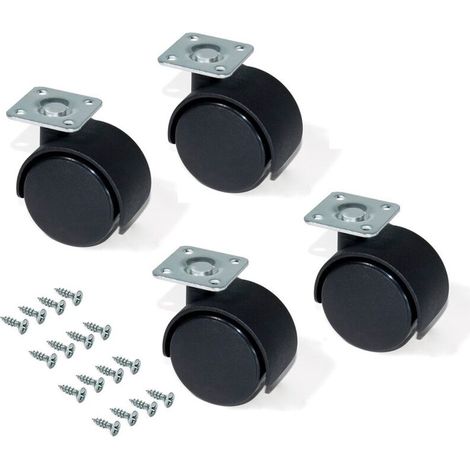 Satz Mit 4 Lenkrollen Mit Platte Ohne Bremse, Ø 30 Mm, Mit Montageplatte/kugellager, Schwarz