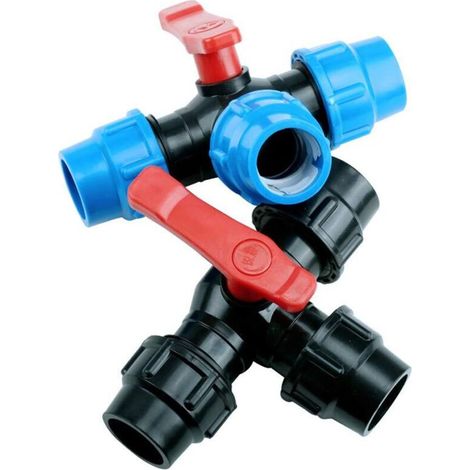 3-wege-schnellkupplung Aus Polyethylen, 32 Mm, Mit Integriertem Ventil, Druckbeständig Bis 0,6 Mpa. Für Grünflächen Und Gartenbau.