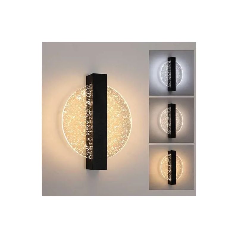 Moderne, Runde, Dimmbare Led-wandleuchte, 3000 K/4000 K/6000 K, Für Schlafzimmer, Wohnzimmer, Flur, Eingangsbereich, Schwarz