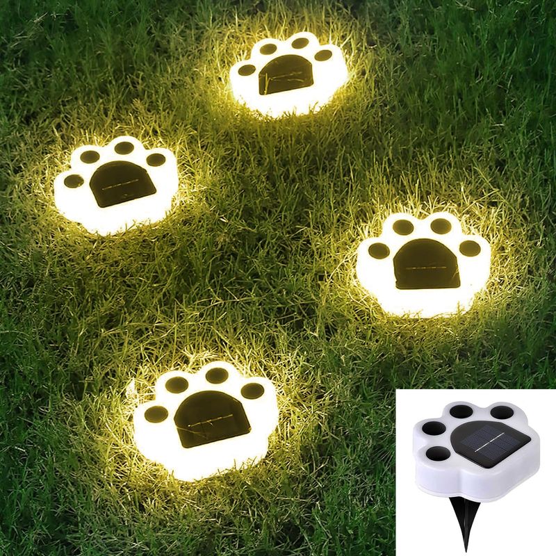 Solarleuchten Für Den Außenbereich In Form Von Katzen- Und Hundepfoten, 4er-pack Warmweiße Led-solarleuchten Mit Pfotenabdruck Für Terrasse, Hof, Gehweg, Garten, Pfad Und Rasen