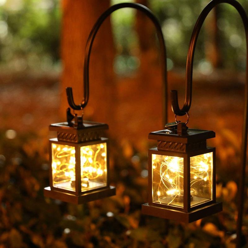 Set Mit 2 Solarlaternen Für Die Gartendekoration Im Freien, 12,5 Cm Hoch, Zum Aufhängen, Wasserdicht, Led-lichterkette Für Terrasse, Veranda, Rasen, Hof, Zaun (schwarz) [energieklasse A]