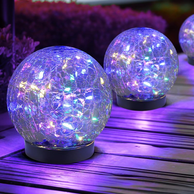 Set Mit 2 Wasserdichten Solarleuchten Für Den Außenbereich – Solarkugeln Aus Gesprungenem Glas – Solarkugeln Zur Dekoration Von Terrasse, Hof, Rasen Und Garten