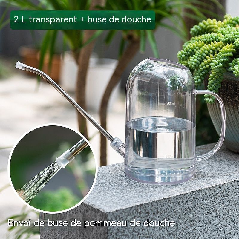 Transparente 2-liter-gießkanne Für Den Hausgebrauch Mit Langem Ausguss Und Brausekopf, Für Zimmerpflanzen Und Gartenarbeit