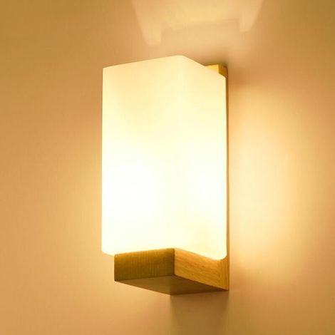Wandleuchte Aus Eichenholz Mit Weißem Glasschirm, E27-fassung, 220 V, 12 X 10 X 25 Cm. Stimmungslicht Für Wohn- Und Schlafzimmer.