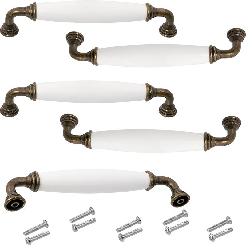 5er-set Möbelgriffe, 128 Mm Lochabstand – Für Schranktüren, Kommoden, Schubladen, Inneneinrichtung, Küche, Wohnzimmer – Metall Und Kunststoff – Weiß